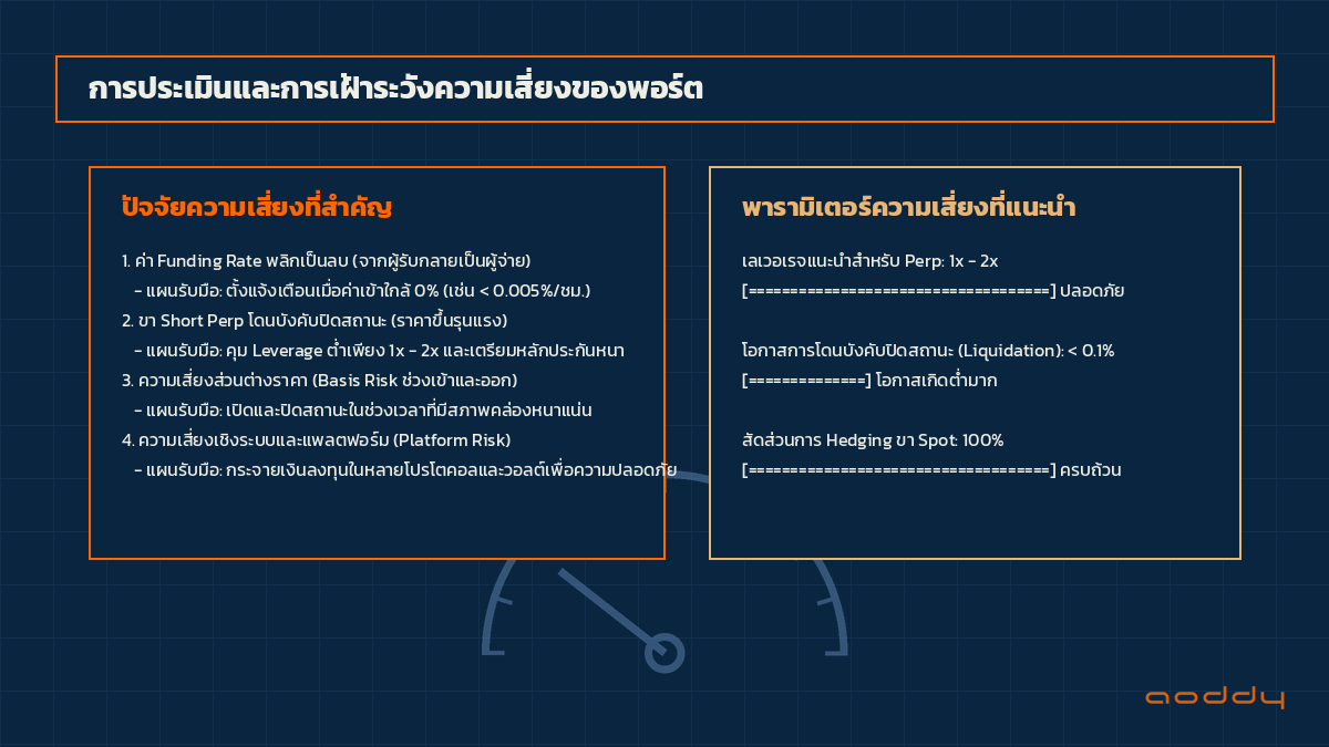 สรุปความเสี่ยง 5 ข้อหลักของ Funding Carry พร้อมแนวทางจัดการ ภาพอินโฟกราฟิกสรุปความเสี่ยงหลัก 5 ข้อของกลยุทธ์ Funding Carry และวิธีบริหารจัดการ